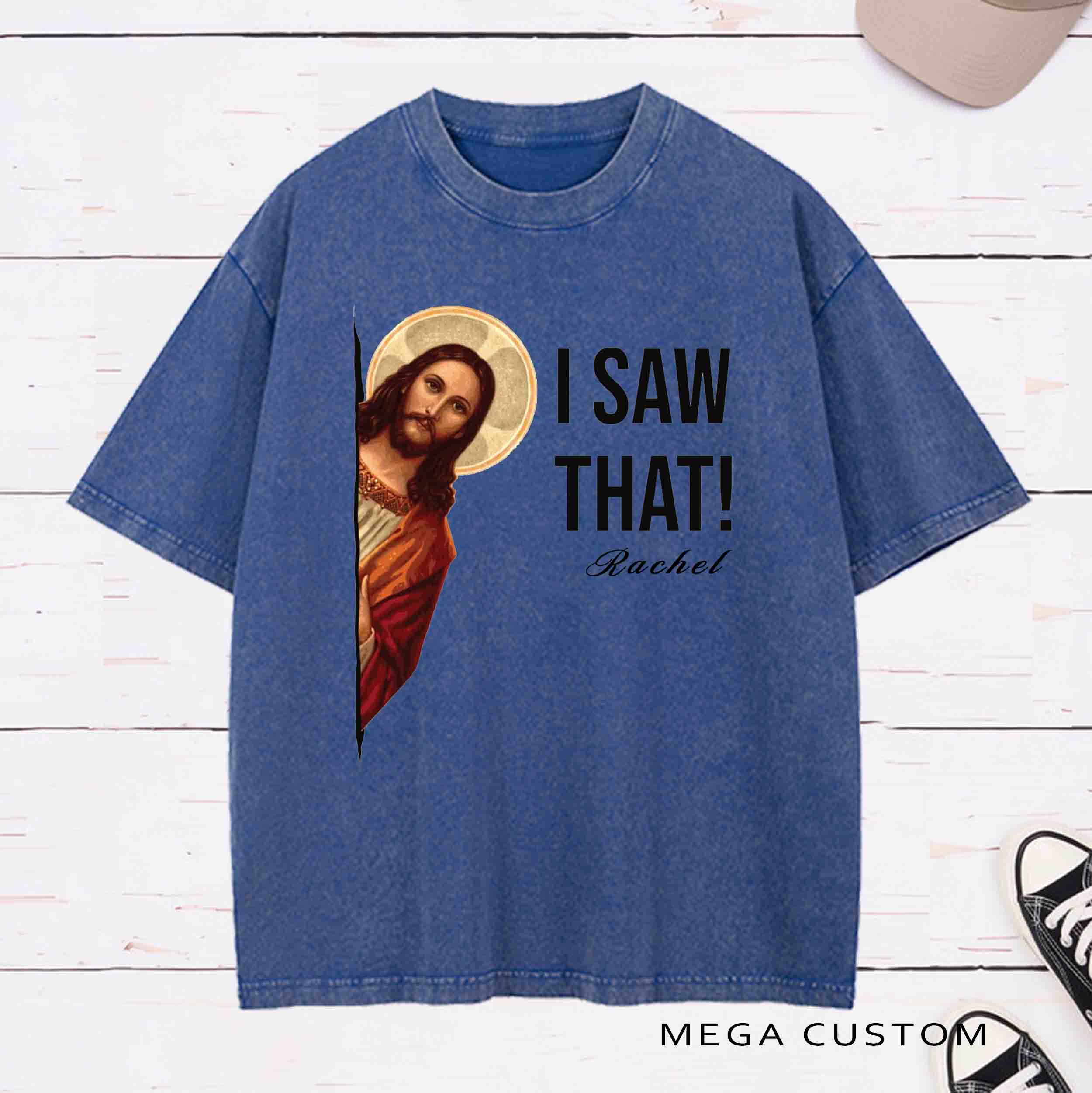 Personalized Character Jesus Meme I Saw That Washed T-Shirt  with Name Birthday Easter Gift for Christian