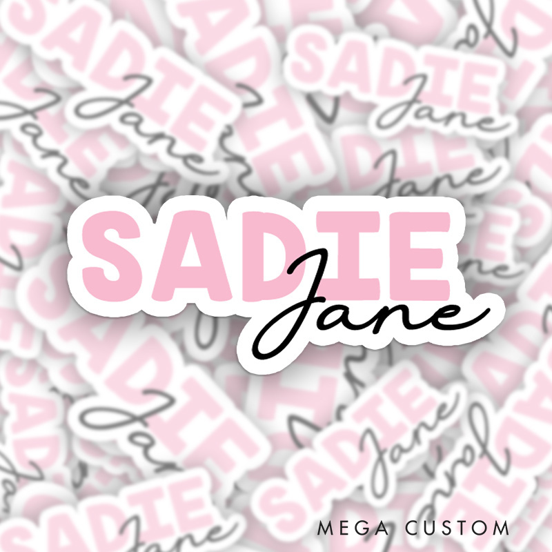 Personalized Name Sticker with Pink and Black Script for Modern and Stylish Aesthetic Unique Stickers