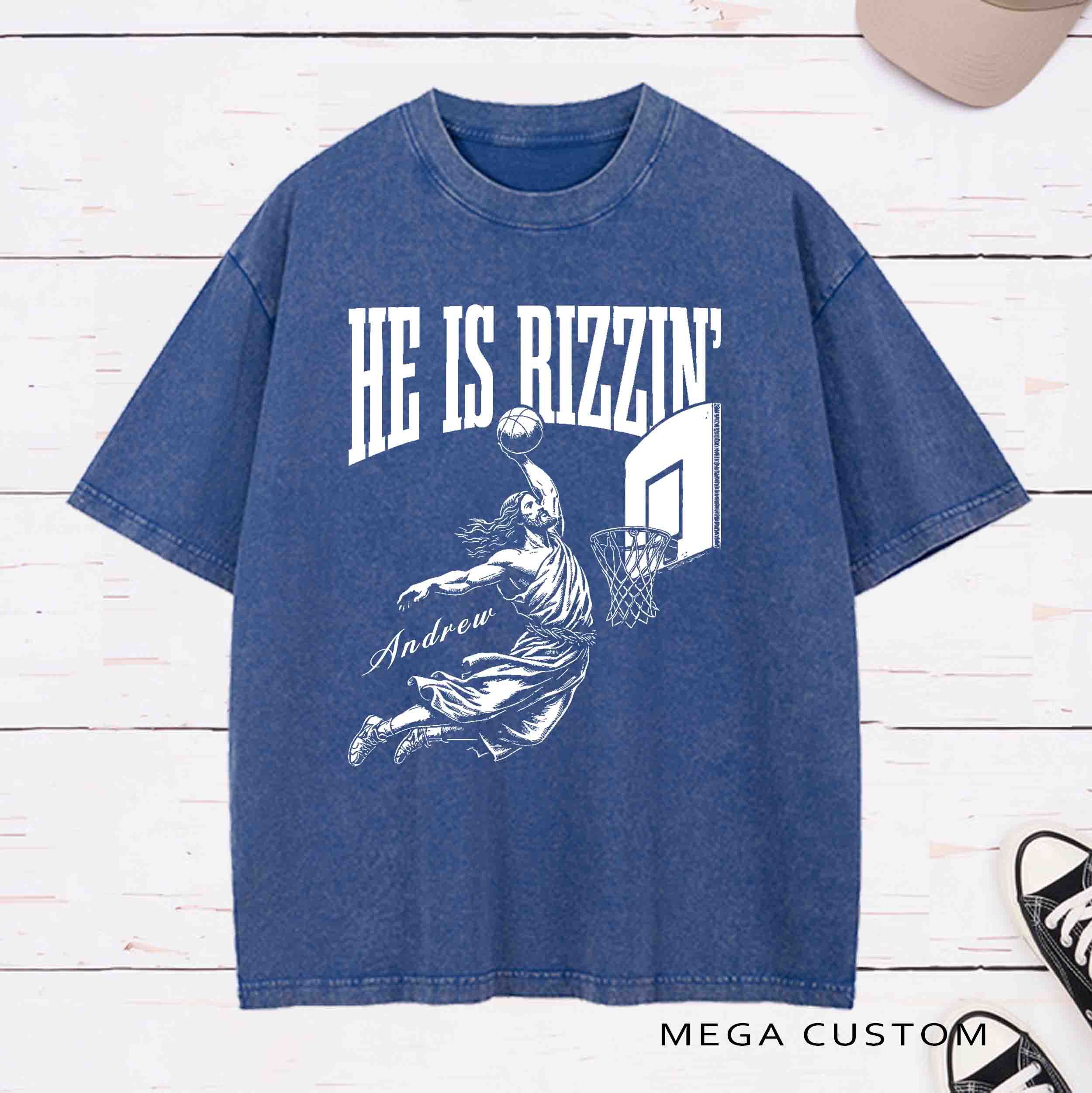 Personalized Character He Is Rizzin Washed T-Shirt with Name Birthday Easter Gift for Christian