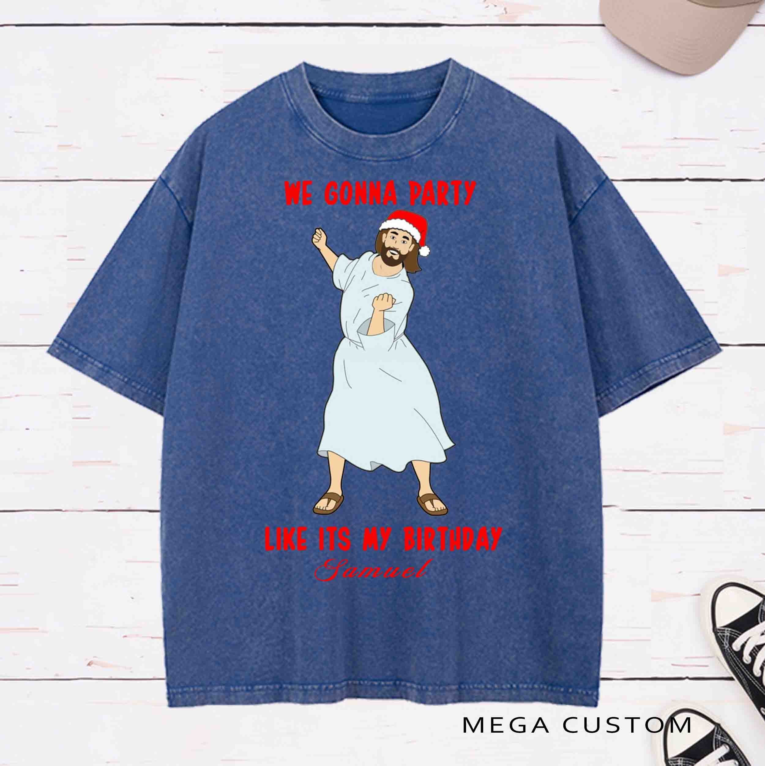 Personalized Character Jesus  Birthday Washed T-Shirt with Name Birthday Easter Gift for Christian