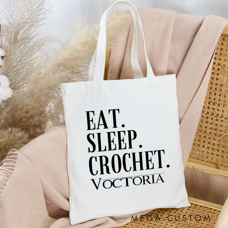 Personalized Eat Sleep Crochet Tote Bag Custom Canvas Bag with Name Crocheting Bag Yarning Bag Knitting Lover Gift Crocheting Lover Gift