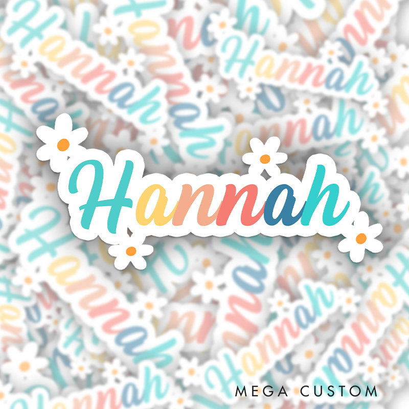 Personalized Name Sticker with Floral Accents and Pastel Colors for Cheerful and Playful Style Stickers