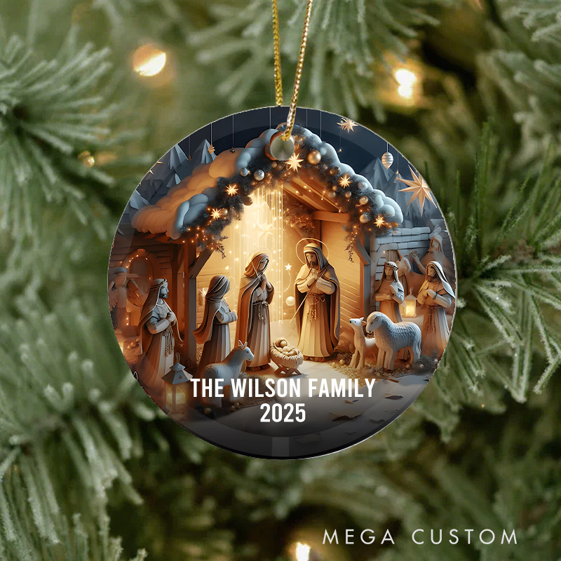 Personalized Nativity Ceramic Christmas Ornament with Name and Years Christian Christmas Tree Decor Christian Nativity Scene Religious Ornament Gift 
