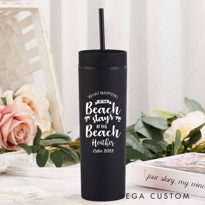 Personalized Stays at the Beach Skinny Tumbler Cups for Traveling Lovers Beach Vacation Gift for Travel Lovers