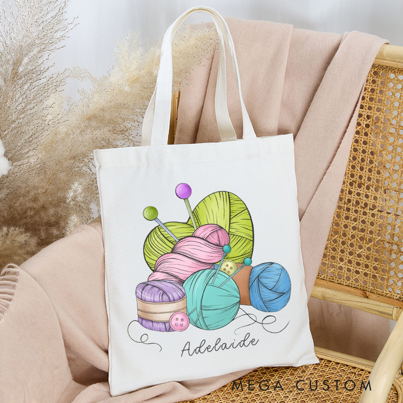 Personalized yarn balls Tote Bag Funny knitting Gift for Crocheter Knitting Lover