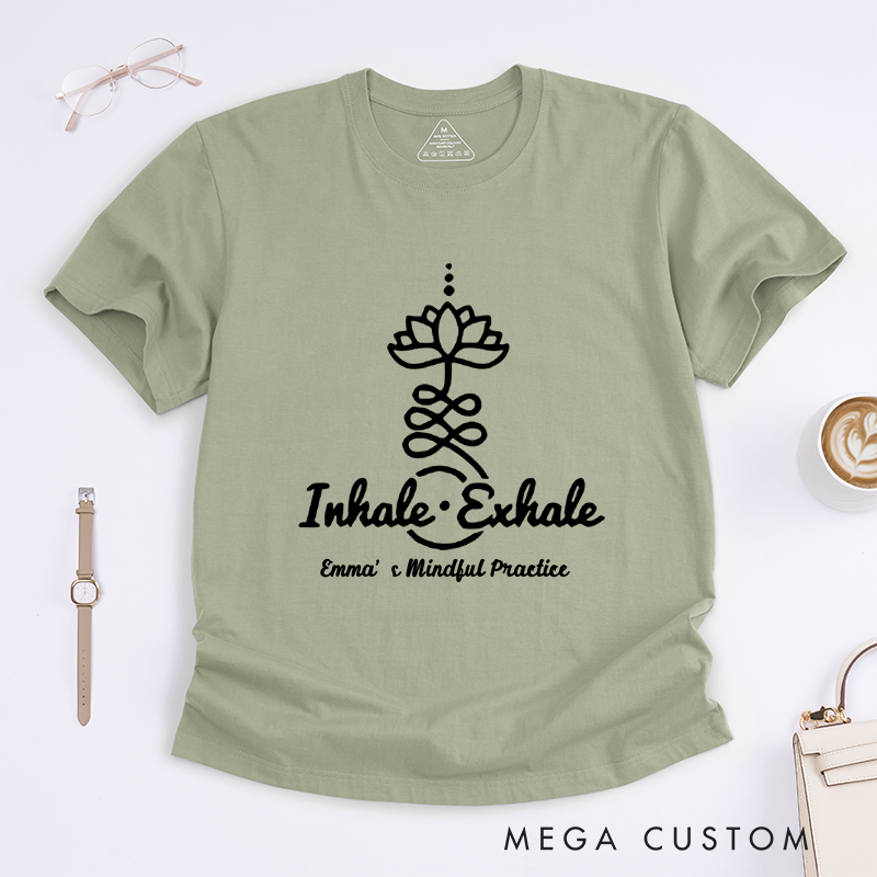 Personalized Yoga Women T-Shirt Inhale Exhale Lotus Flower Tee Loose Yoga Top for Women Yoga Lover Gift