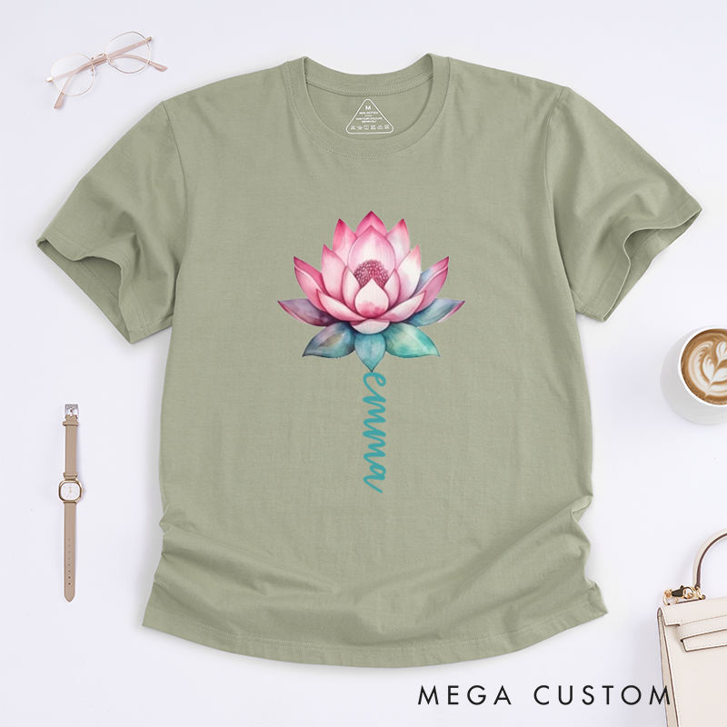 Personalized Watercolor Lotus Flower T-Shirt Namaste T-Shirt Yoga T-Shirt Cute T-Shirt Hippie T-Shirt Meditation T-Shirt