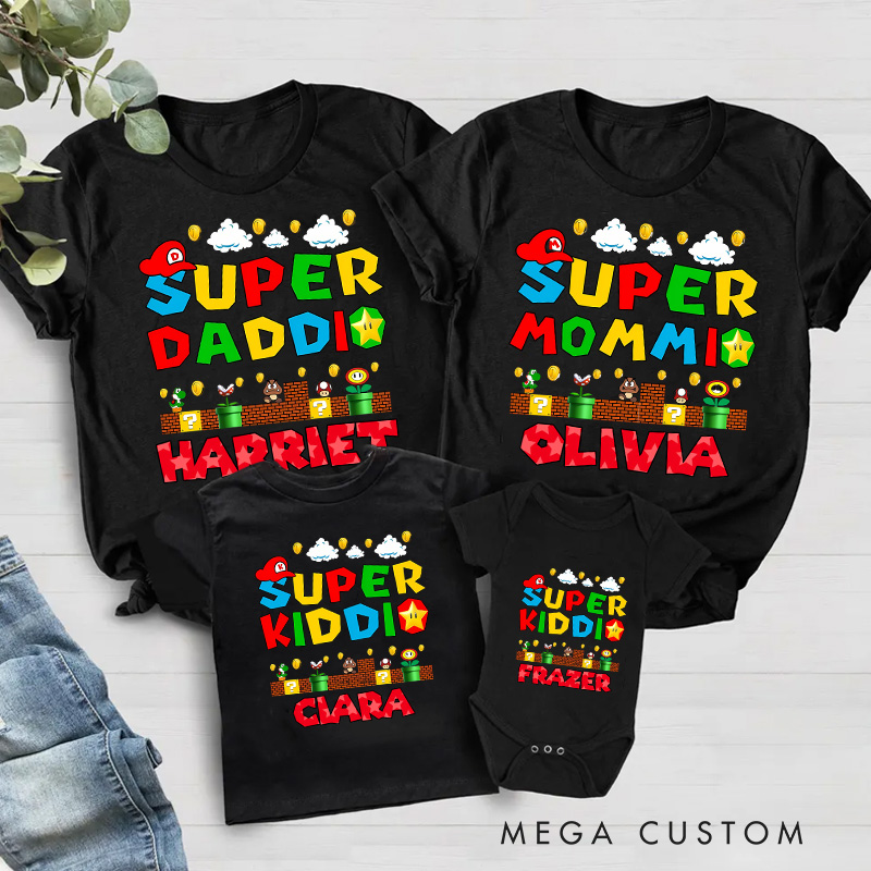 Personalized Daddio Super Kiddo Family Matching T-Shirts Family Shirts Newborn Baby Gift Video Game Tshirt Geek Gaming Nerd Shirt Father’s Day