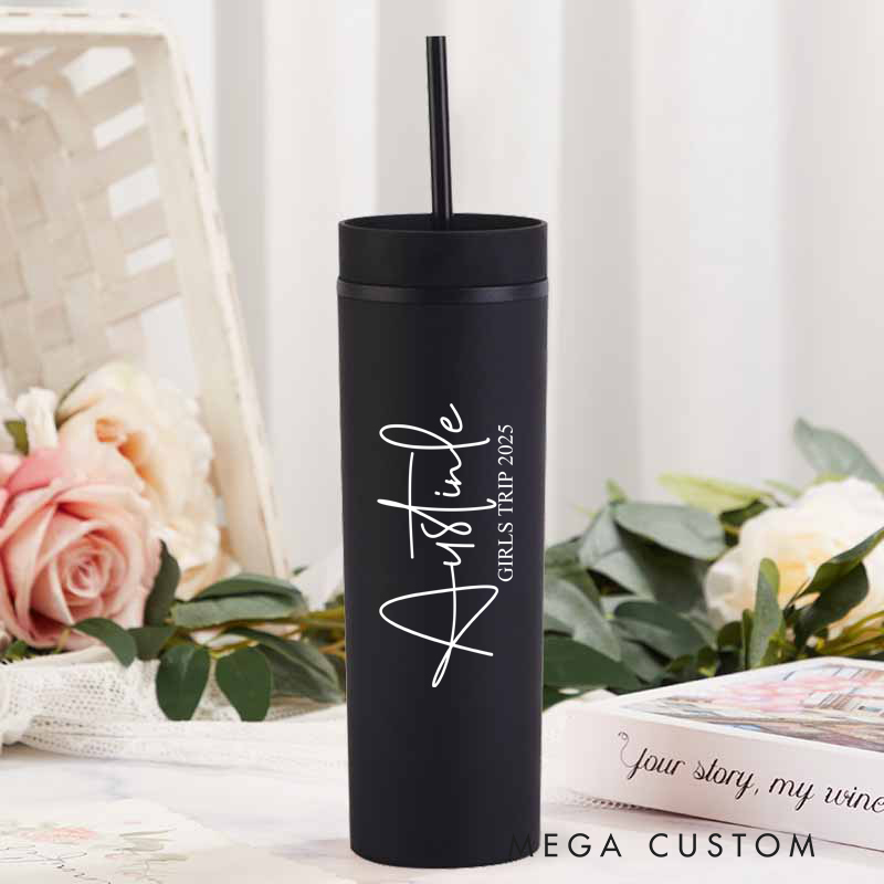 Personalized Girls Trip Skinny Tumbler Cups for Traveling Lovers Custom Gift for Travel Lovers