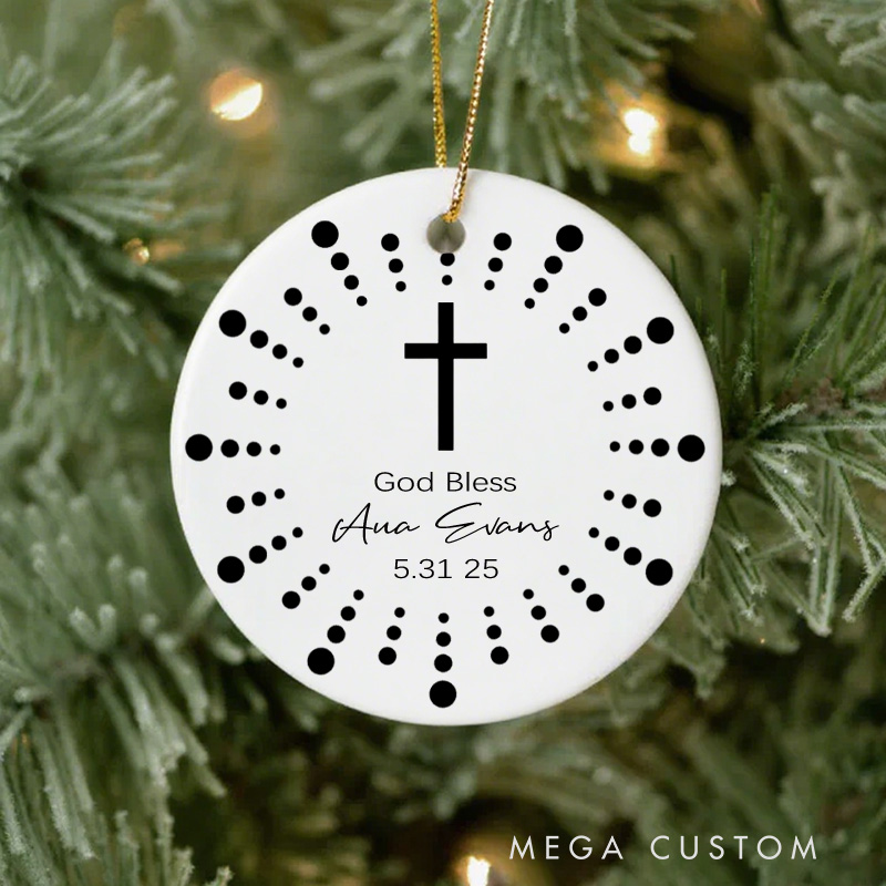 Personalized God Bless Ceramic Christmas Ornament with Name Christmas Tree Decor Christening Baptized Gift for Godson and Goddaughter