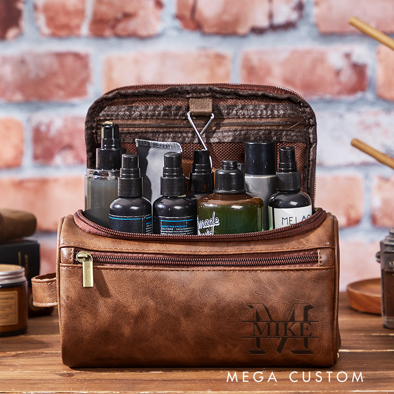 Personalized Men's Leather Toiletry Bag Travel Toiletry Bag Gift Ideas for Men Anniversary Gift for Him