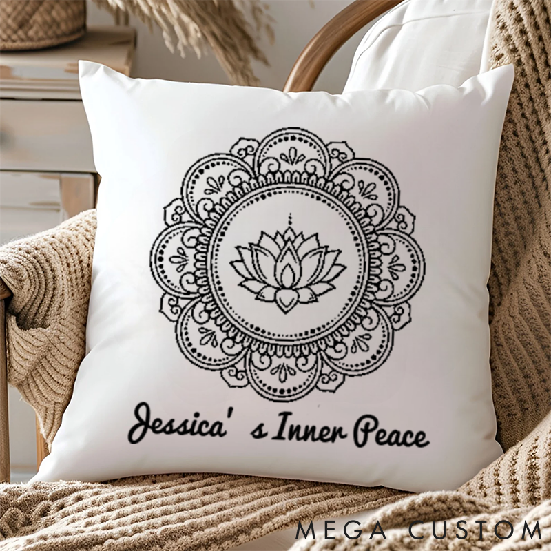 Personalized Mandala Yoga Pillow Custom Name Design with Lotus Symbol Yoga Pillows Gift Idea for Yoga Lover