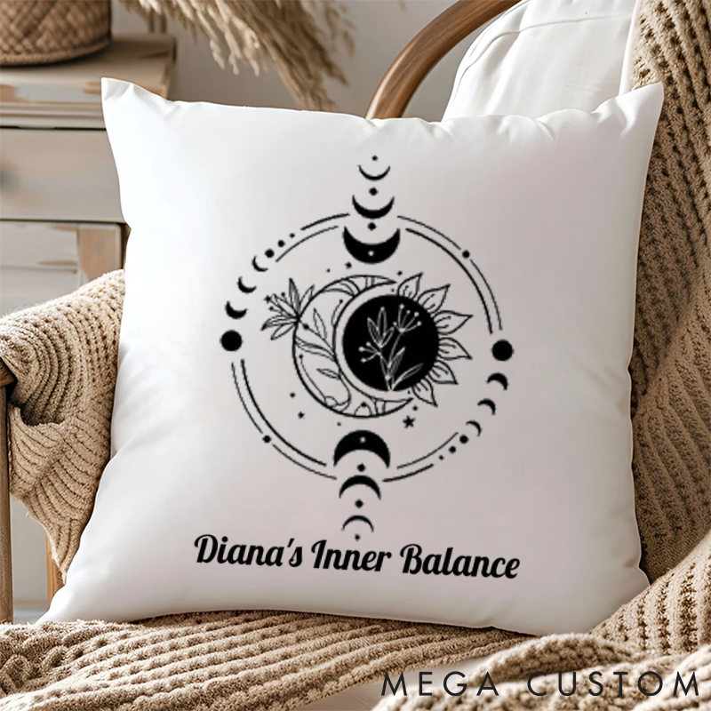 Personalized Moon Phase Pillows Custom Name Design with Inner Balance Theme Yoga Pillows Gift Idea for Yoga Lover
