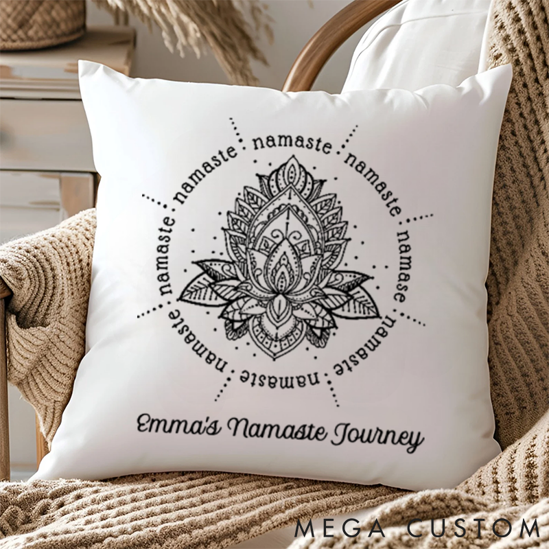 Personalized Namaste Pillows Custom Name Design with Lotus & Mandala Pattern Yoga Pillows Gift Idea for Yoga Lover
