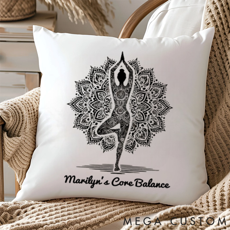 Personalized Yoga Pillows with Tree Pose & Mandala Pattern Design Custom Name Yoga Pillows Gift Idea for Yoga Lover