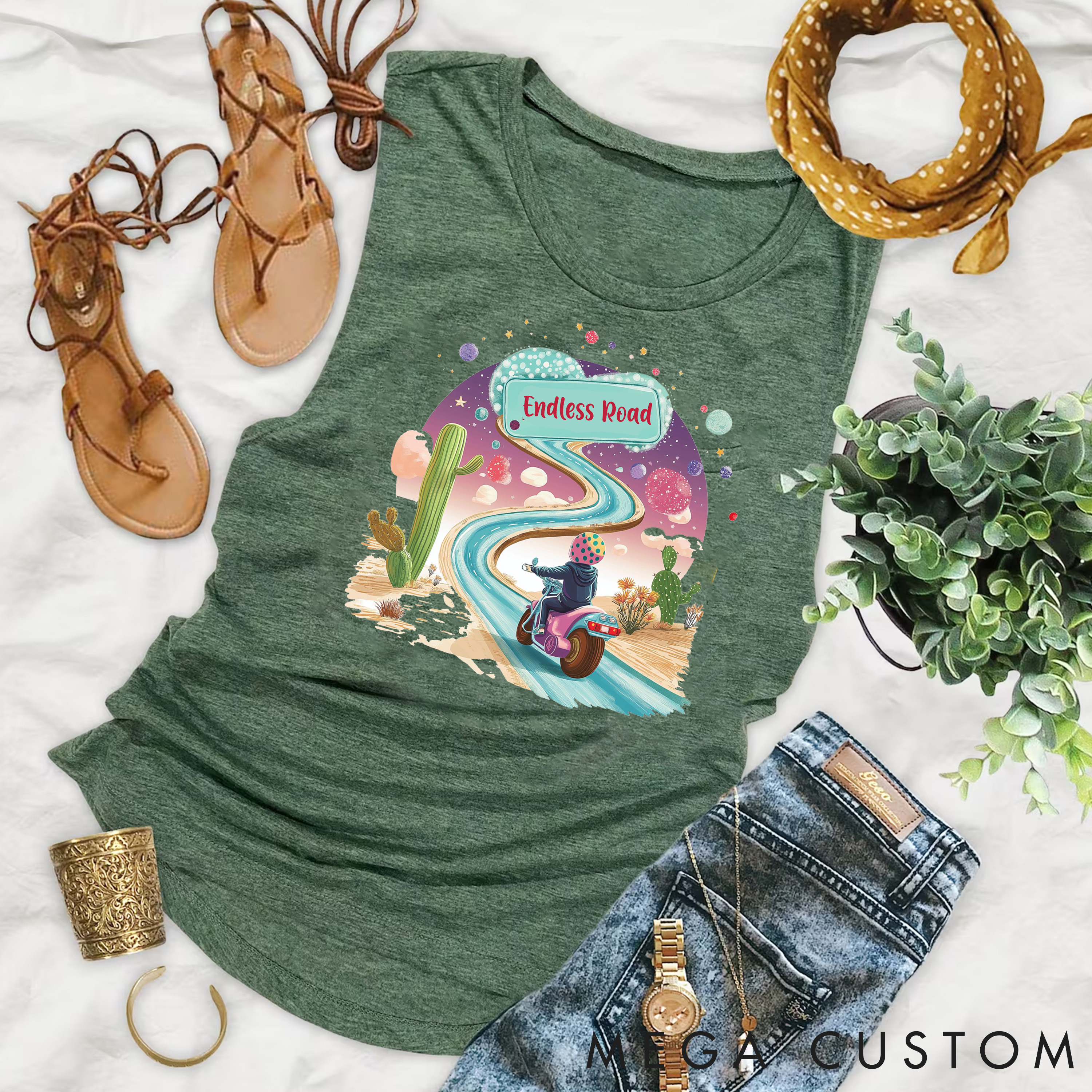 Personalzied Women Tank Top Endless Road Motorcycle Adventure for Outdoor Adventures Riding Cycling Biking Enthusiasts