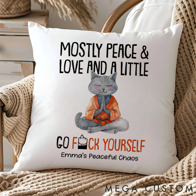 Personalized Funny Pillow with Meditating Cat and Humorous Quote Design Custom Name Yoga Pillows Gift Idea for Yoga Lover