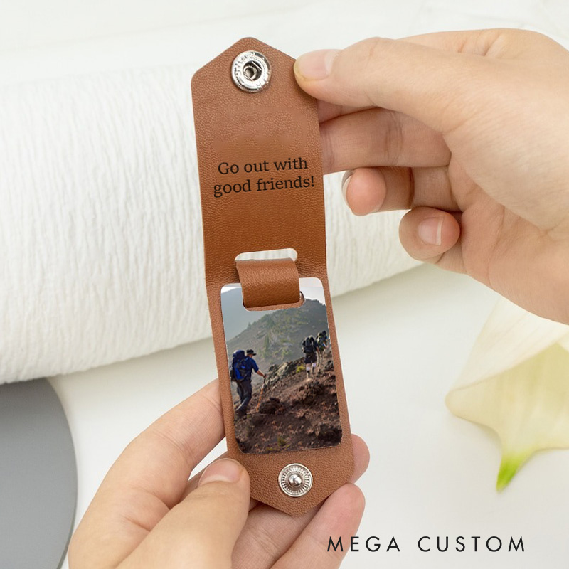 Personalized Leather Photo Keychain Travel Mountain Camping Key Chain Gift for Outdoors