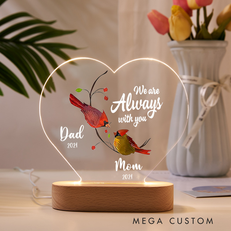 Personalized Memorial Table Sign Red Cardinal Gift Sympathy Memorial Gift Acrylic Memorial Condolence for Loss of Loved One Table Plaque Lamp