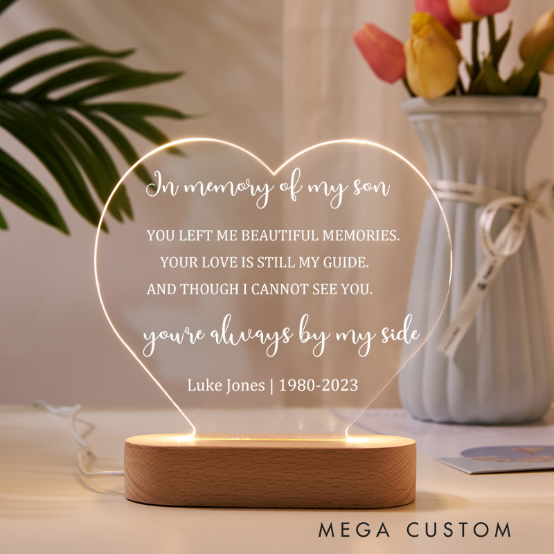 Personalized Table Plaque Sympathy Lamp for Loss of Son Bereavement Gift in Loving Memory Son Sign Loss of Son Plaque with Wooden Stand 