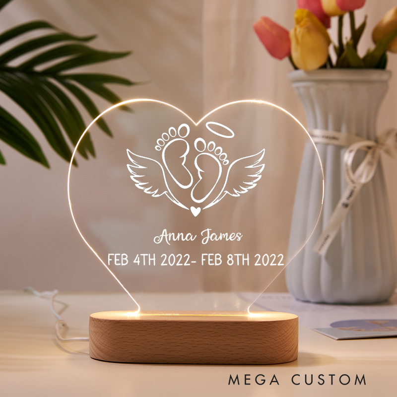 Personalized Baby Memorial Table Plaque Heart Memorial Clear Acrylic Table Display Lamp Loss of Child Infant Loss Sympathy Gift Miscarriage Keepsake