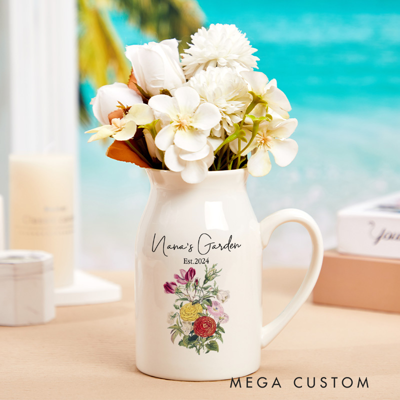 Personalised Flower Vase Ceramic Grandma Garden Garden Decor Moms Garden Gift for Her