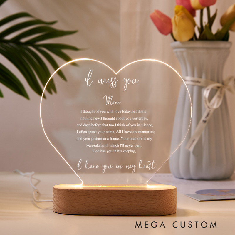 Personalized Table Plaque Sympathy Lamp for Loss of Mom Bereavement Gift in Loving Memory Sign Loss of Mother Plaque with Wooden Stand 