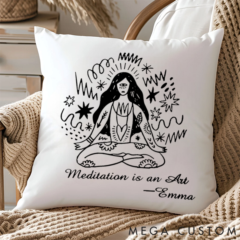 Personalized Meditation Pillows with Artistic Illustration Design Custom Name Yoga Pillows Gift Idea for Yoga Lover