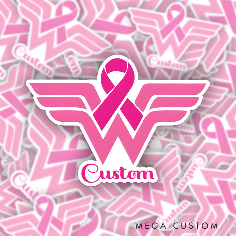 Personalized Woman Pink Ribbon Custom Sticker for Strength and Courage Breast Cancer Awareness Stickers