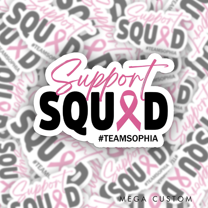 Personalized Support Squad Pink Ribbon Sticker with Team Hashtag for Unity and Encouragement Stickers