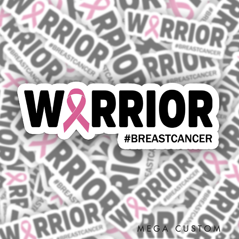 Personalized Warrior Pink Ribbon Sticker with Bold Text and Hashtag for Breast Cancer Fighter Spirit Stickers