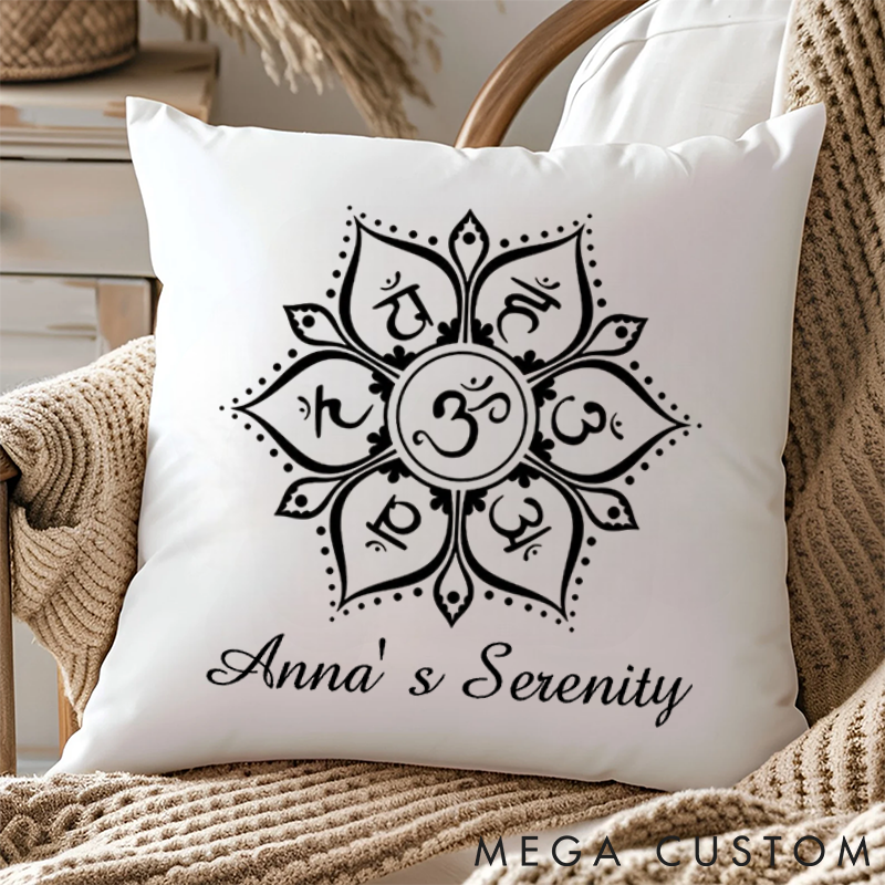 Personalized Mandala Pillows with Om Symbol Design Custom Name Yoga Pillows Gift Idea for Meditation, Yoga Lover