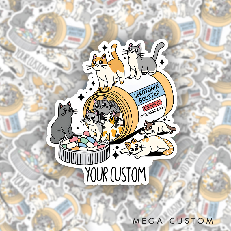Personalized Antidepressant Cat Wheel Sticker with Custom Text for Playful and Adorable Design Mental Health Matter Stickers