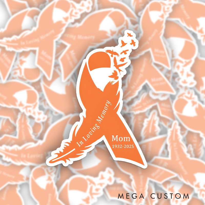 Personalized Name Years Orange Leukemia Ribbon Stickers Leukemia Awareness Feather Ribbon 