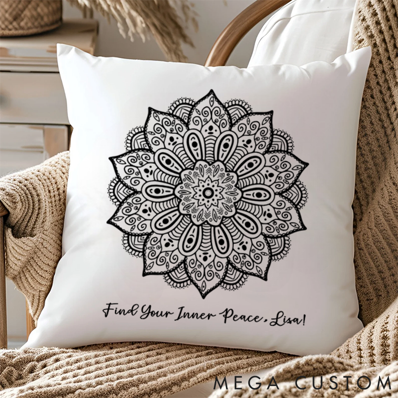 Personalized Mandala Pillows Hand-Painted Style Design Custom Name Yoga Pillows Gift Idea for Meditation, Yoga Lover