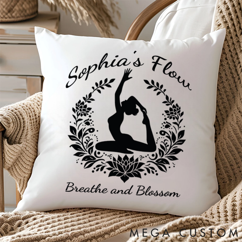 Personalized Yoga Pillows with Elegant Lotus and Yoga Pose Design Custom Name Yoga Pillows Gift Idea for Yoga Lover