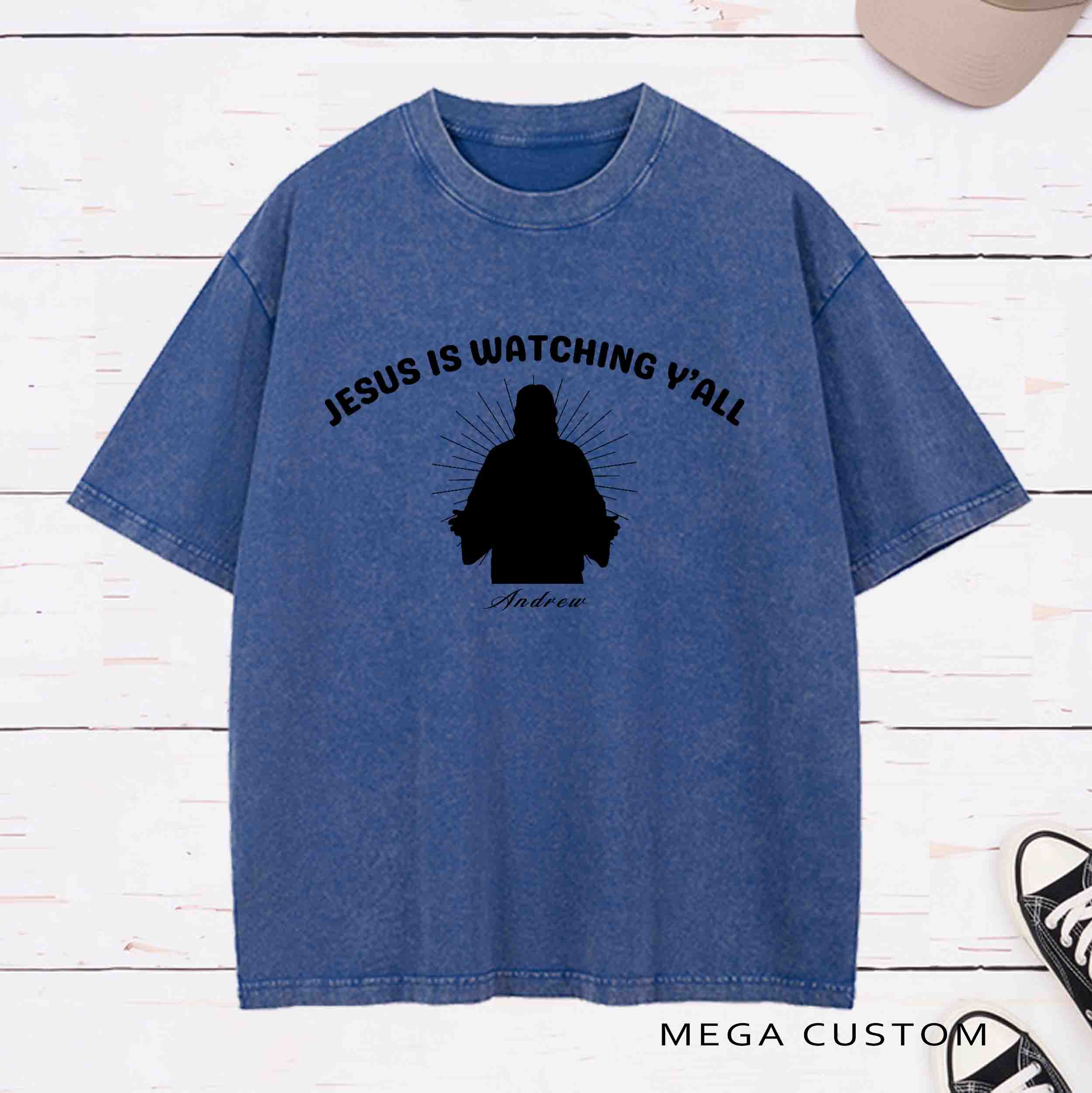 Personalized Character Jesus is watching Y'all Washed T-Shirt with Name Birthday Easter Gift for Christian
