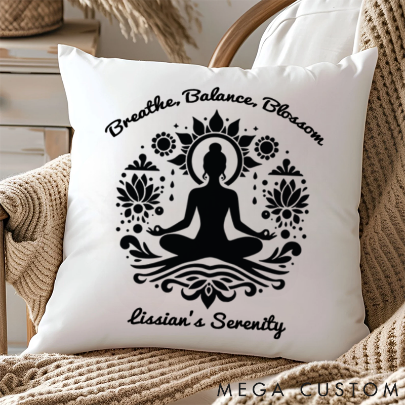 Personalized Yoga Pillows with Meditation and Lotus Art Design Custom Name Yoga Pillows Gift Idea for Yoga Lover
