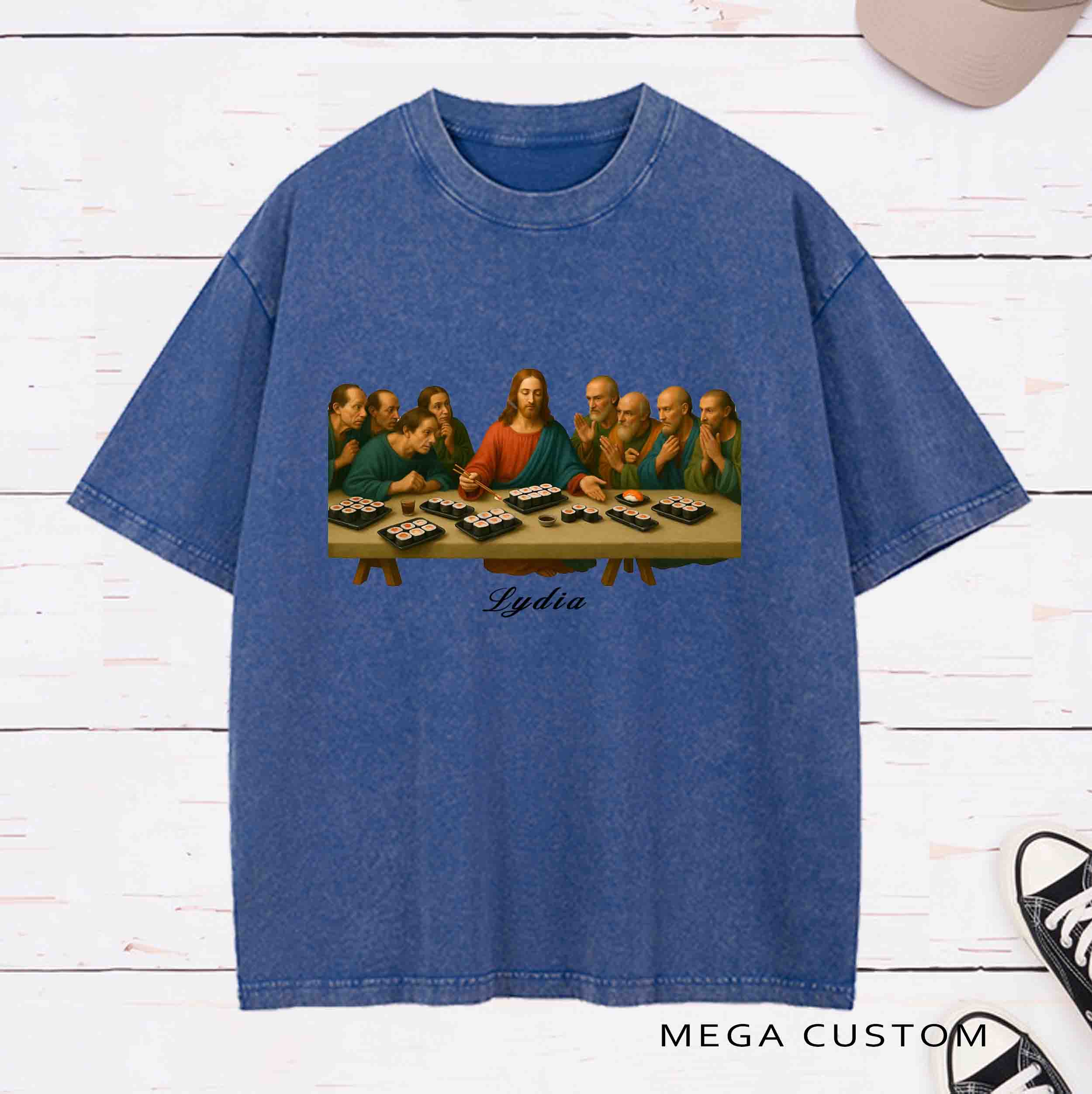 Personalized Character The Last Sushi Supper Washed T-Shirt with Name Birthday Easter Gift for Christian