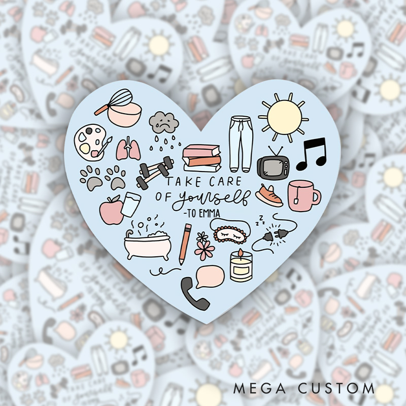 Personalized Self-Care Heart Stickers Promoting Wellness Relaxation and Balance for Everyday Life