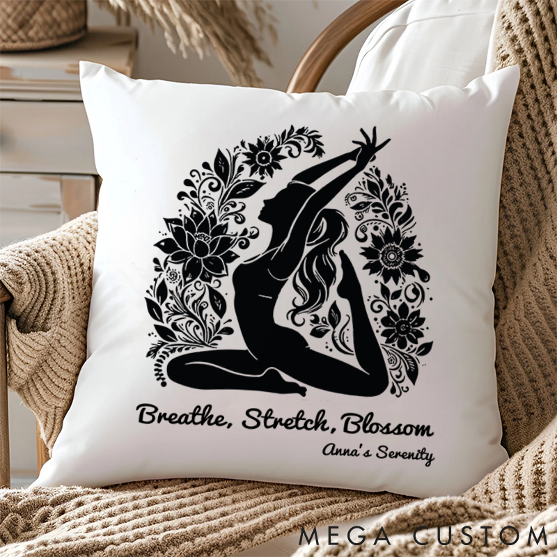 Personalized Yoga Pillows with Inspirational Quote and Elegant Floral Design Custom Name Yoga Pillows Gift Idea for Yoga Lover