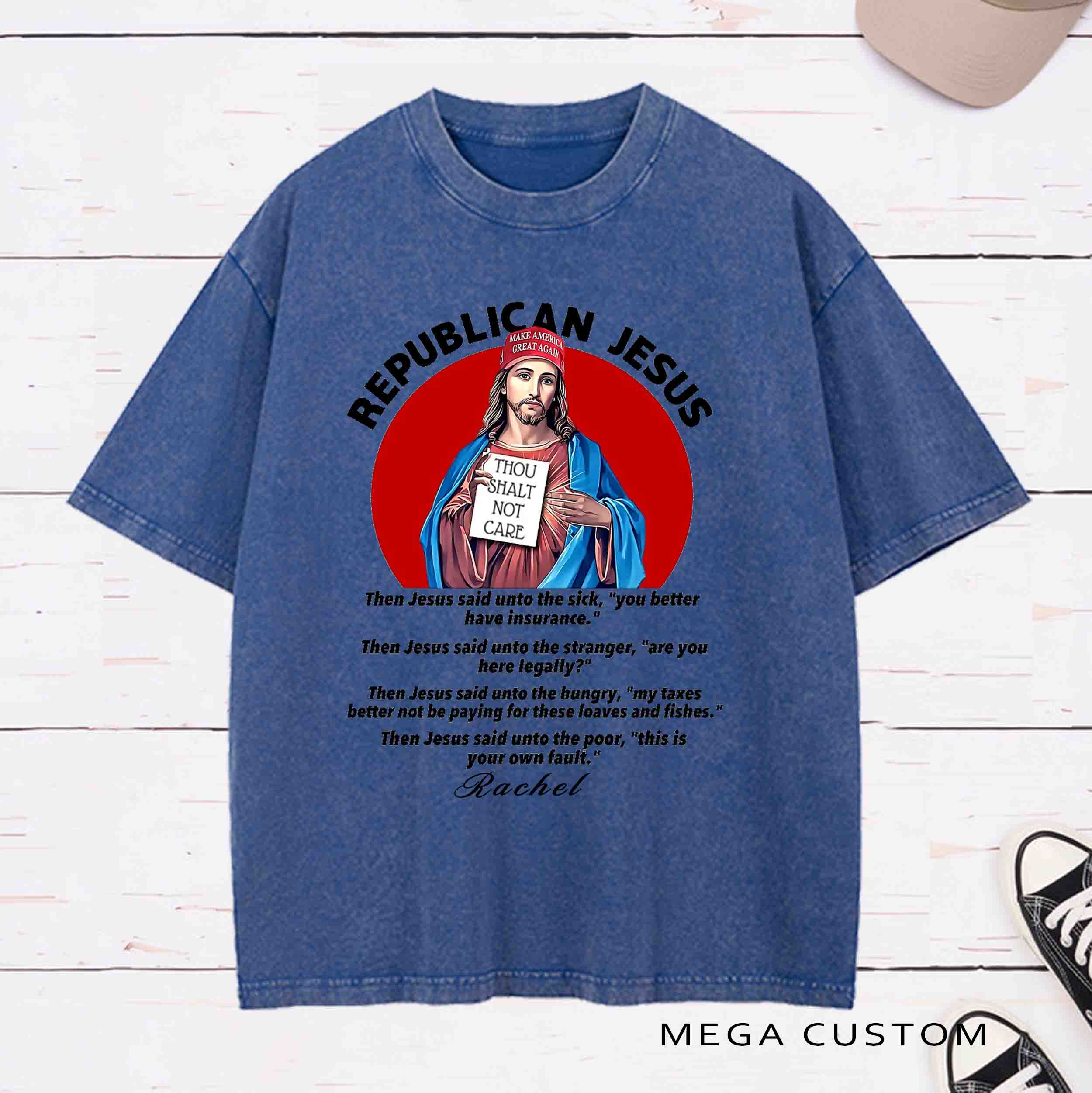 Personalized Character Republican Jesus Washed T-Shirt with Name Birthday Easter Gift for Christian