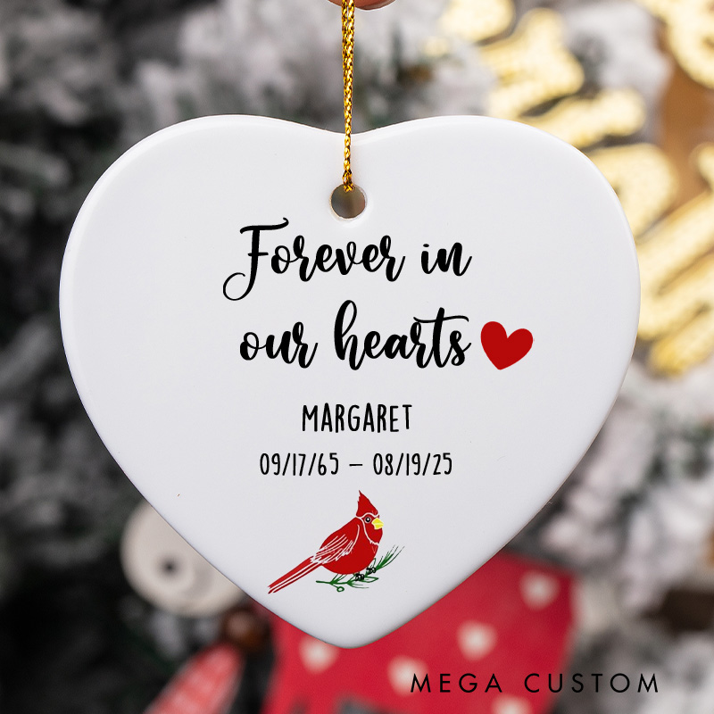 Personalized Memorial Ornament Sympathy Gifts for Loss of Loved One Forever in Our Heart Cardinal Gifts in Loving Memory Ornament