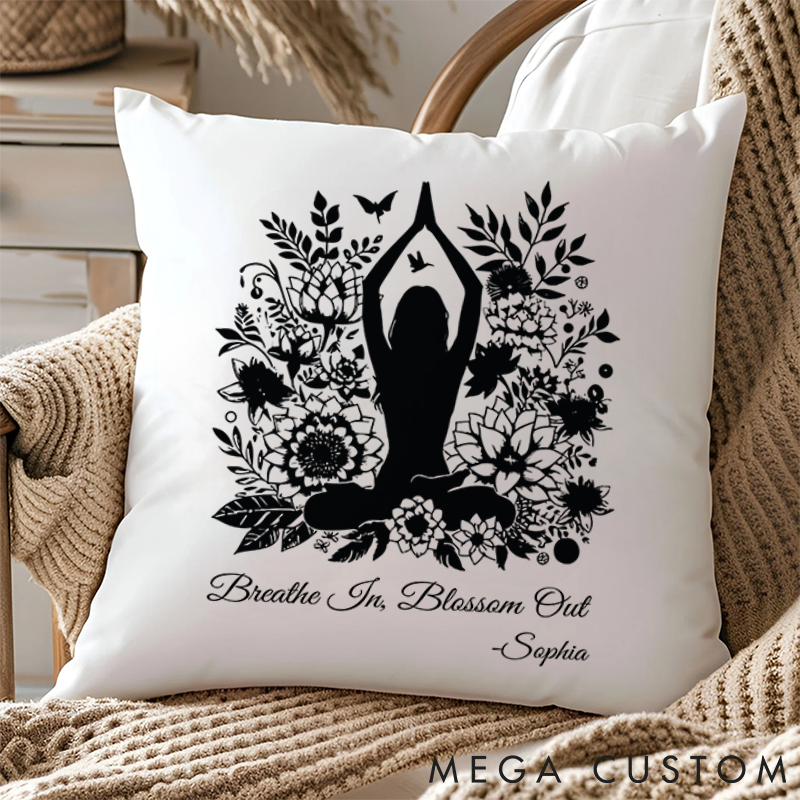 Personalized Yoga Pillows with Inspirational Quote and Elegant Floral Meditation Custom Name Yoga Pillows Gift Idea for Yoga Lover