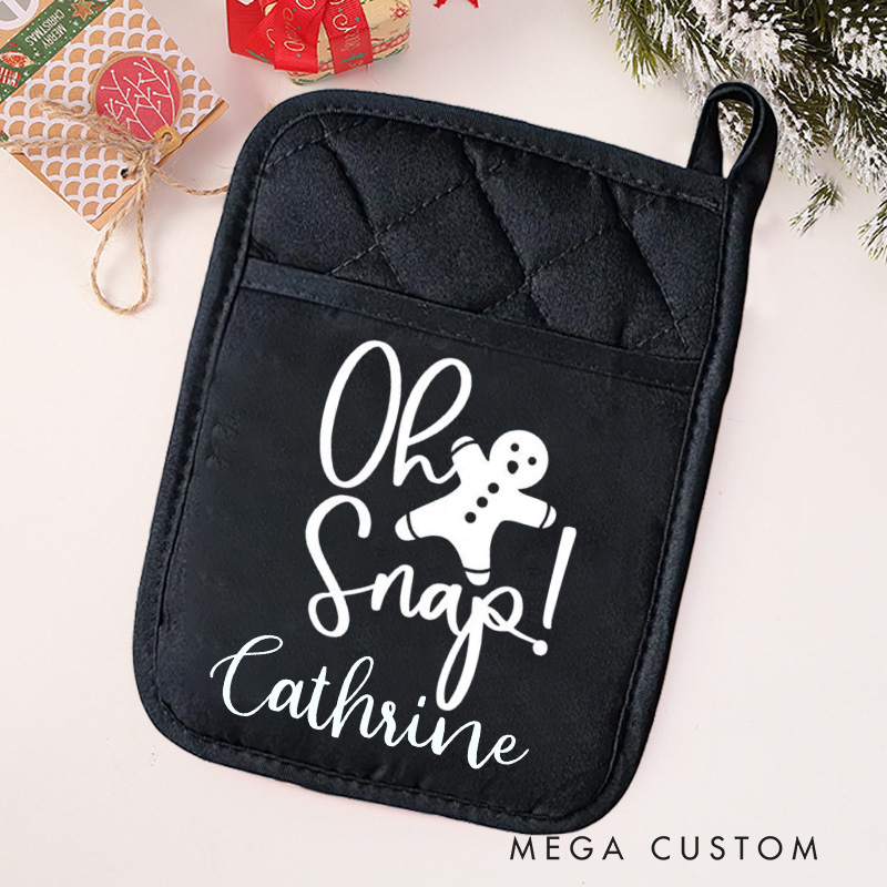 Personalized Oh Snap Pot Holders Custom Gingerbread Man Potholder with Name Christmas Gift Baking Lovers Gift Baker Gift