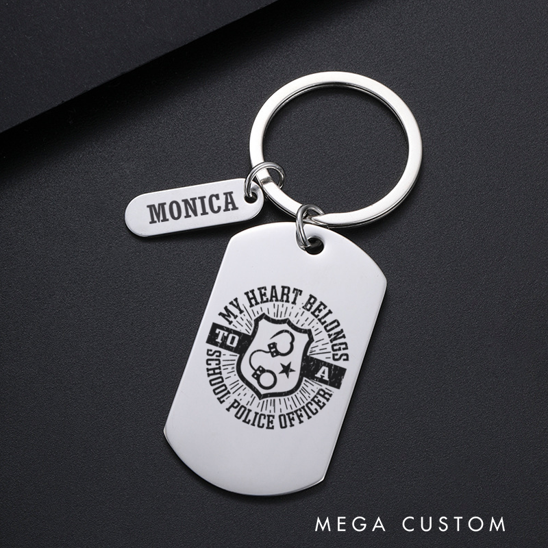 Personalized Police Officers Engraved Keychain My Heart Belongs to a School Police Officer Keychain Appreciation Gift for Police Officers