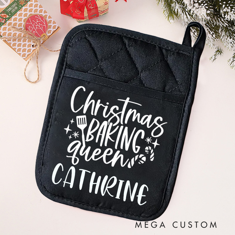 Personalized Christmas Baking Queen Pot Holders Custom Candy Cane Potholder with Name Gift Baking Lovers Gift Baker Christmas Gift 