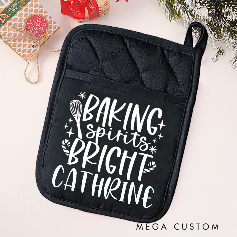 Personalized Baking Spirits Bright Pot Holders Custom Candy Cane Potholder with Name Gift Baking Lovers Gift Baker Gift