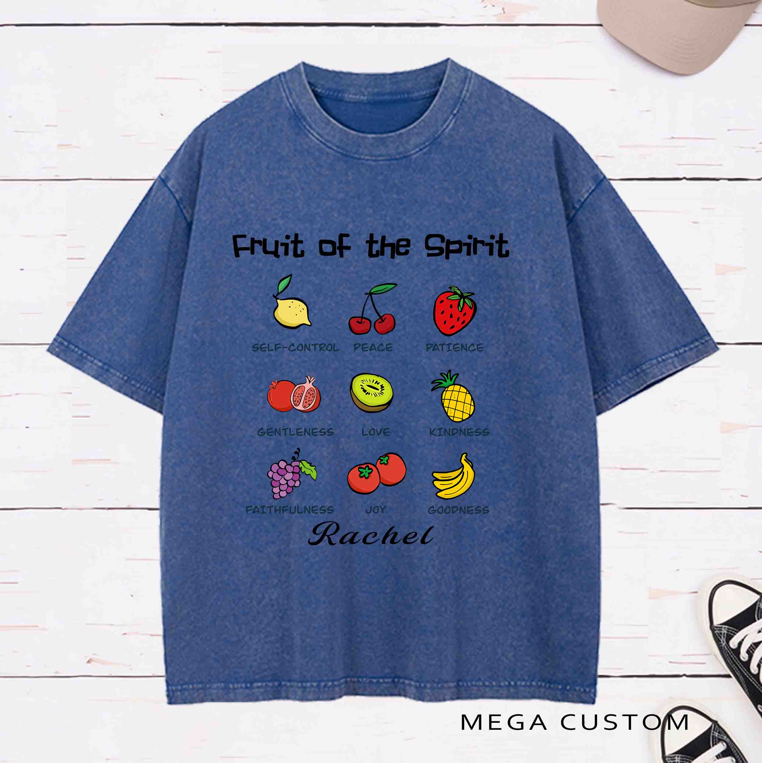 Personalized Character Fruit of the Spirit Washed T-Shirt with Name Birthday Easter Gift for Christian