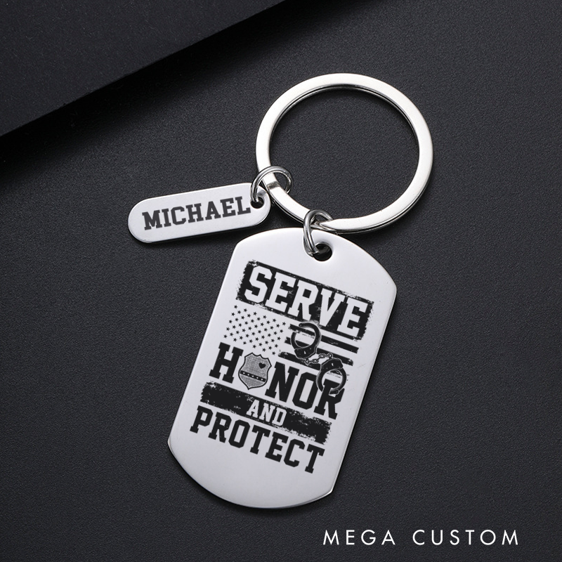 Personalized Police Officers Engraved Keychain Serve Honor and Protect Keychain Appreciation Gift for Police Officers